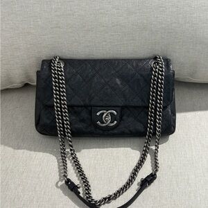 CHANEL Black Quilted Caviar Classic Flap SHW (Color Changed)